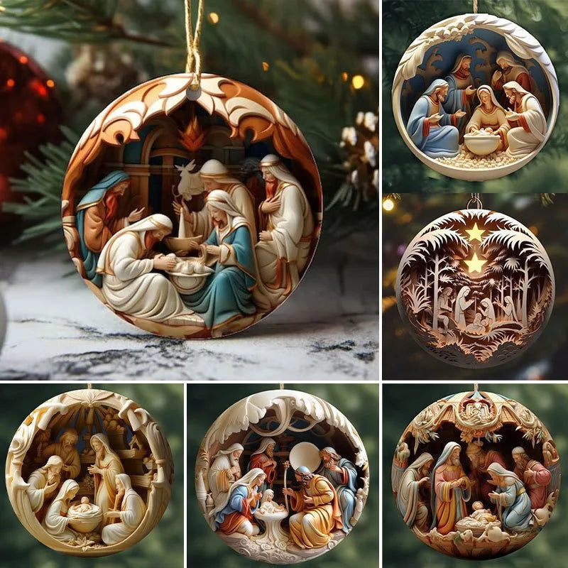 "Birth Of Christ" Disc Ornaments Set For Christmas
