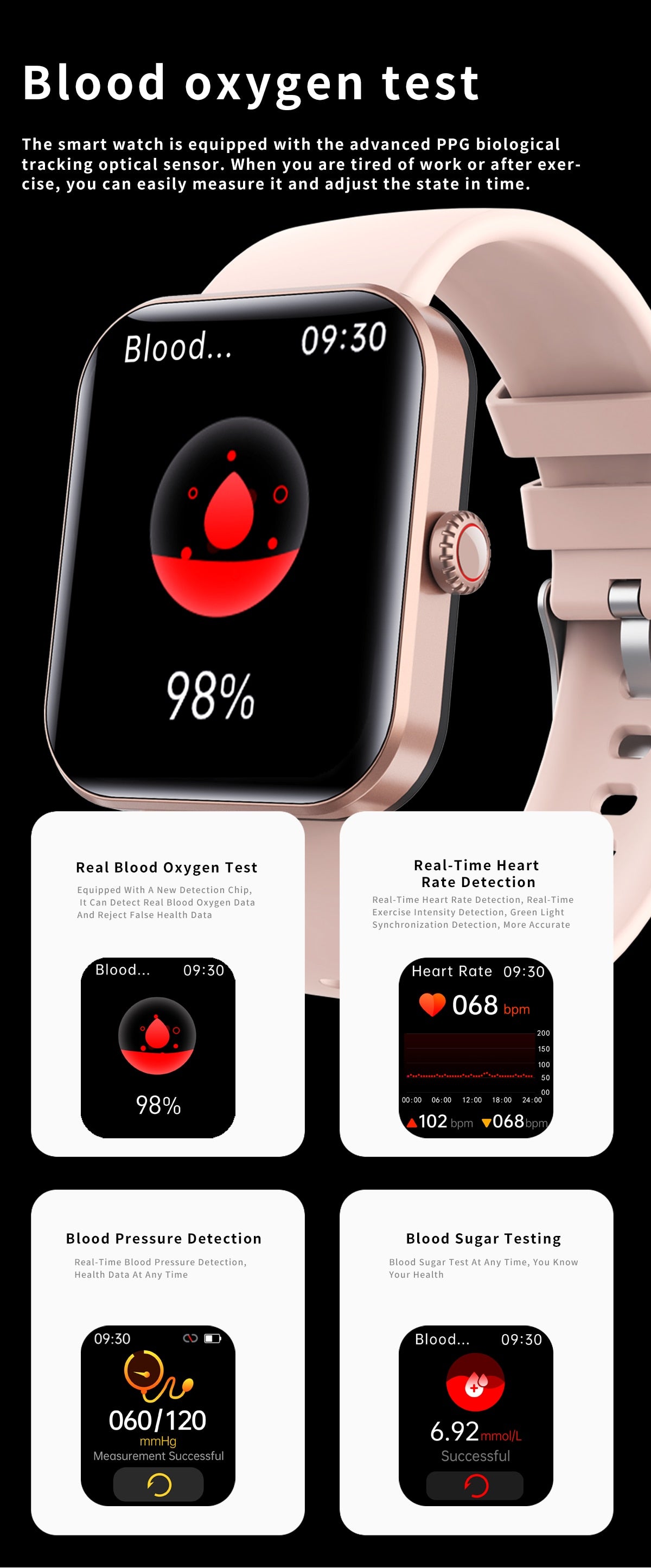 [All day monitoring of heart rate and blood pressure] Bluetooth fashion watch