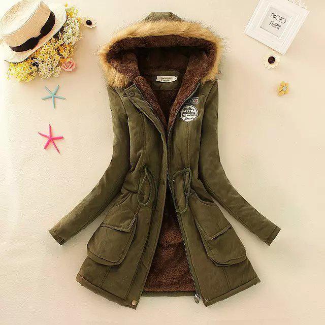 Women Solid Color Winter Hooded Parka Coat (S-3XL)