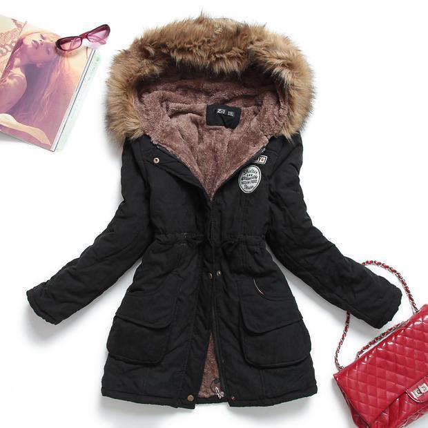 Women Solid Color Winter Hooded Parka Coat (S-3XL)