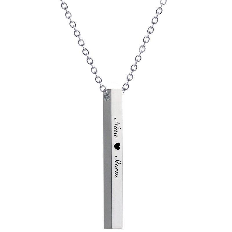 FLASH SALE! Sterling Silver 3D Engraved Vertical Bar Necklace - FREE ENGRAVING