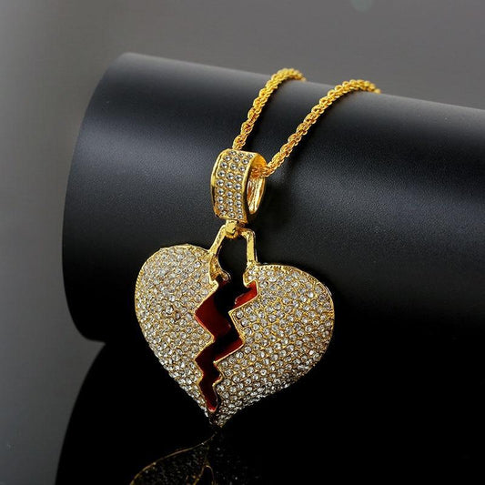 Limited Edition Gold or Silver Broken Hear Pendant Necklace Long Chain