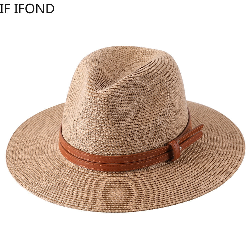 Lazon Classic Brim Straw Panama Summer Roll up Fedora