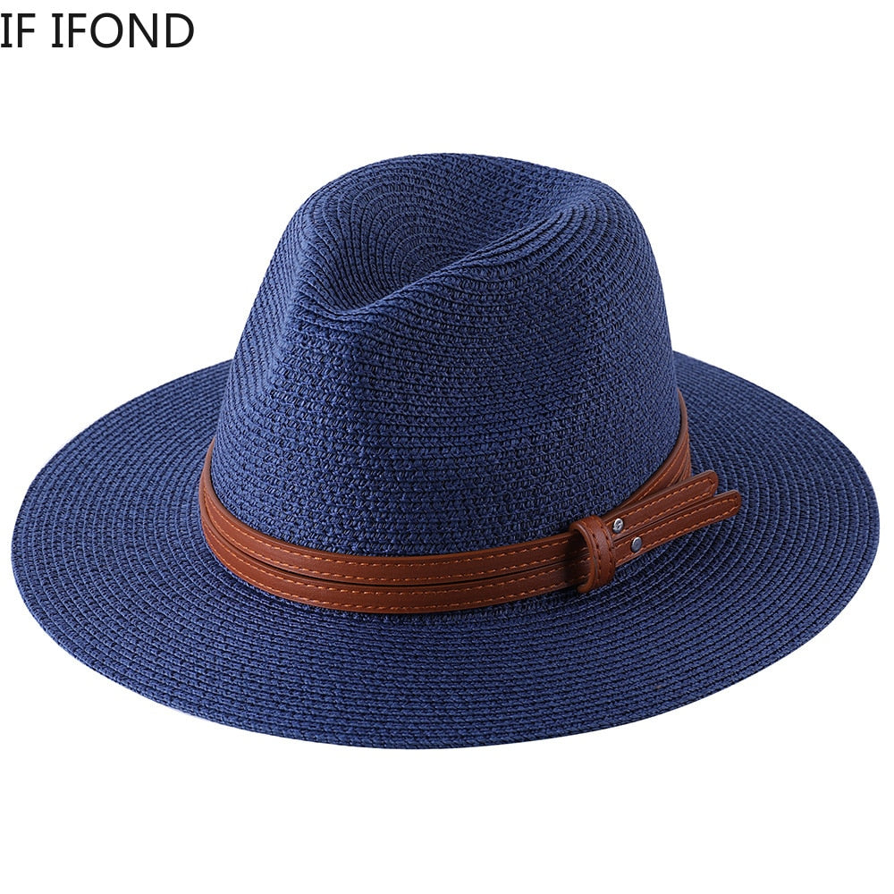 Lazon Classic Brim Straw Panama Summer Roll up Fedora