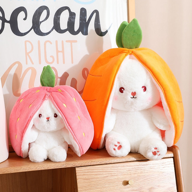 Reversible Carrot Strawberry Bunny Plushies