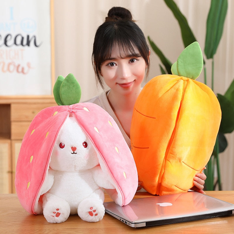 Reversible Carrot Strawberry Bunny Plushies