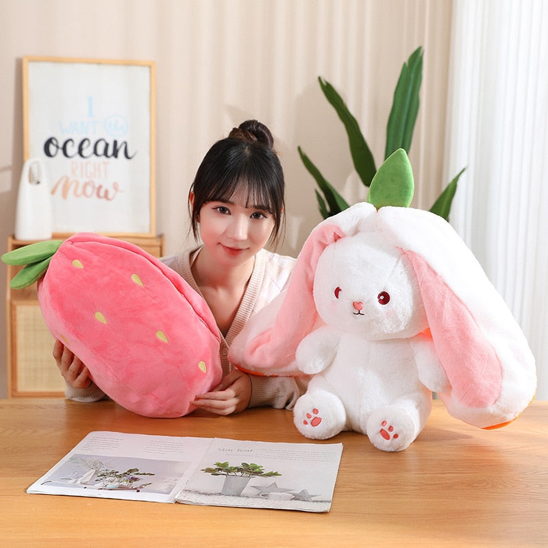 Reversible Carrot Strawberry Bunny Plushies