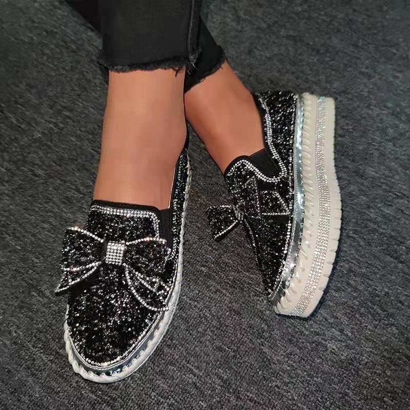 Women Shining Rhinestone Fashion Slip-on Bowknot Flats