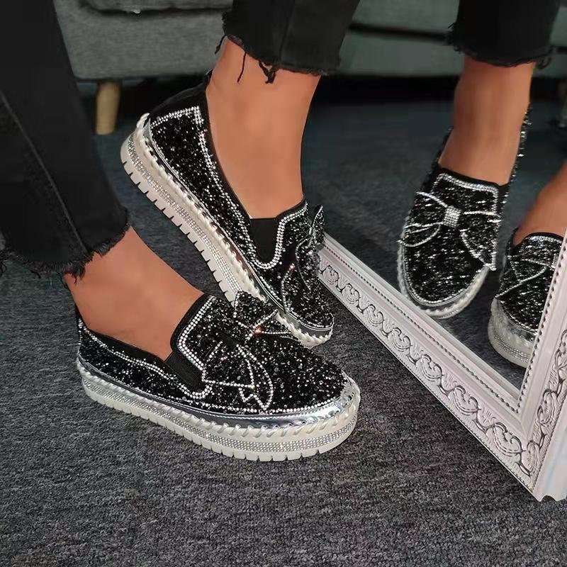 Women Shining Rhinestone Fashion Slip-on Bowknot Flats