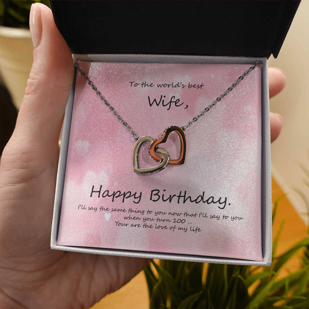 BIRTHDAY INTERLOCKING HEARTS NECKLACE FOR WIFE