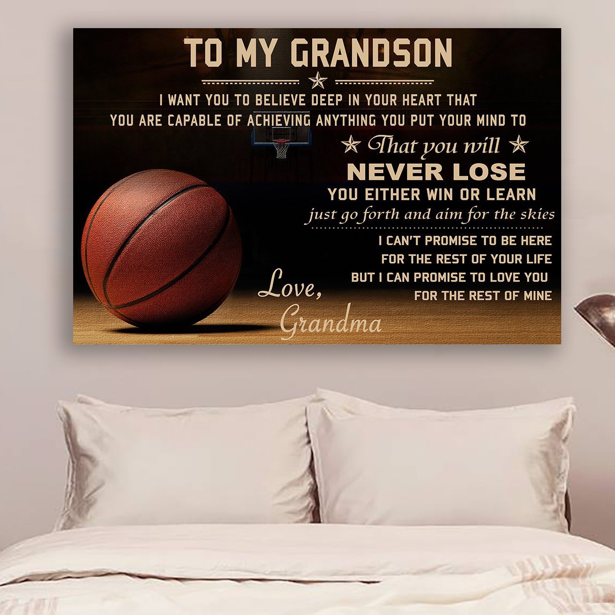 BASKETBALL POSTER - GRANDMA TO GRANDSON - NEVER LOSE