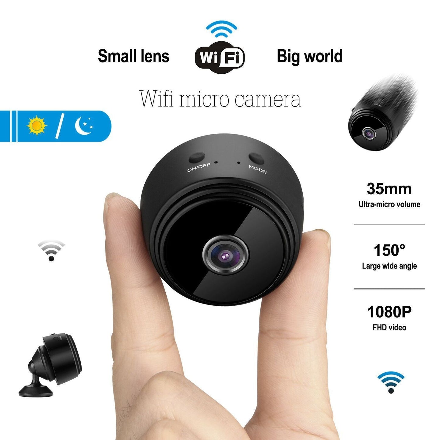 1080P MINI WIFI SECURITY CAMERA with NIGHT VISION + BABY MONITOR + MOTION DETECTOR