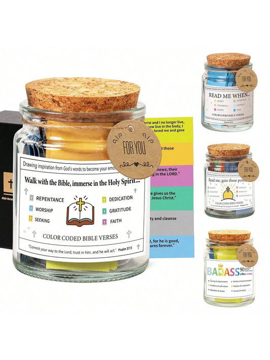 Handcrafted Bible Verse Jar – 90 Days of Inspiration & Faith (Gift-Ready Box Included)
