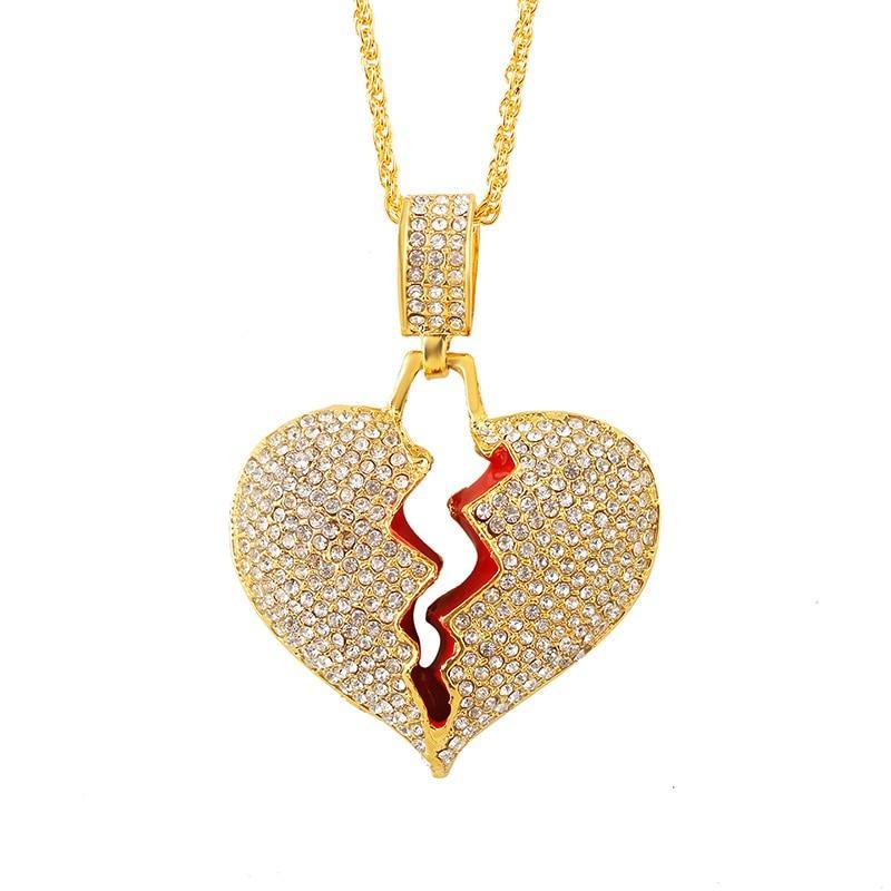Limited Edition Gold or Silver Broken Hear Pendant Necklace Long Chain