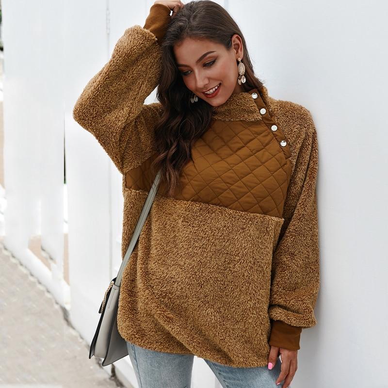 Colorblock Wubby Asymmetrical Snap Up Fleece Pullover Sweatshirt