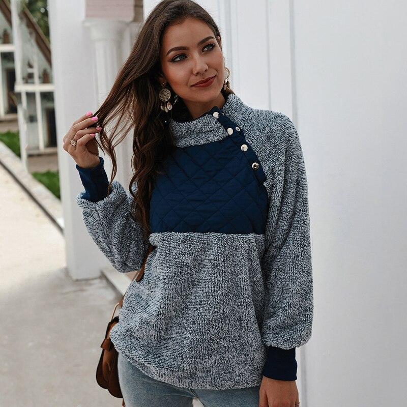 Colorblock Wubby Asymmetrical Snap Up Fleece Pullover Sweatshirt
