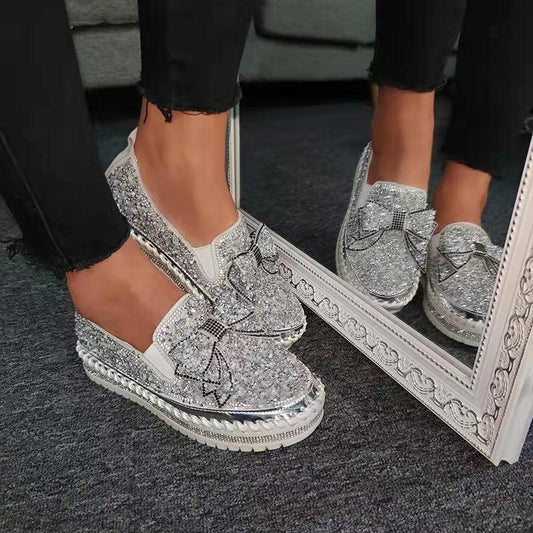 Women Shining Rhinestone Fashion Slip-on Bowknot Flats