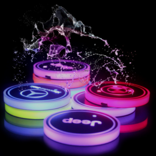 LED CAR LOGO CUP LIGHTS 7 COLORS CHANGING (2 PCS)