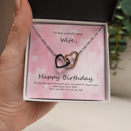 BIRTHDAY INTERLOCKING HEARTS NECKLACE FOR WIFE