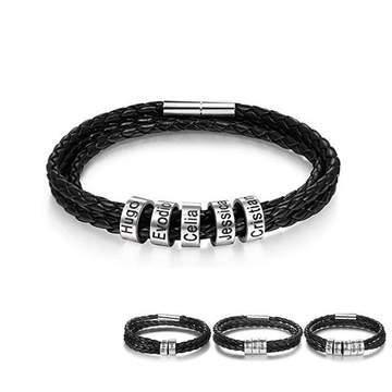 Men's Leather Bracelet with Small Custom Beads