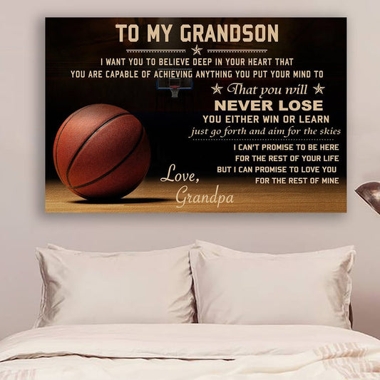 BASKETBALL POSTER - GRANDPA TO GRANDSON - NEVER LOSE